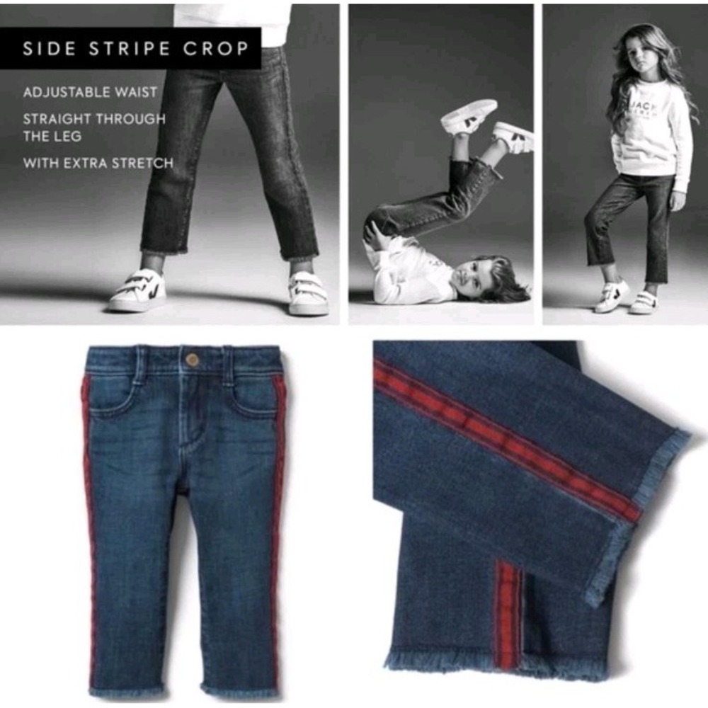 Vintage JANIE & JACK Denim Blue w/ Red Stripe Crop Jeans Size 12-18M